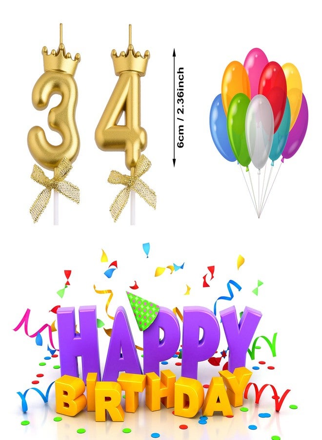 VSHILI 34th 43rd Birthday Candles, Gold 43 34 Year Old Number Birthday Candles, Happy Birthday Party Cake Topper Decoration Gifts for Women Men - Image 2